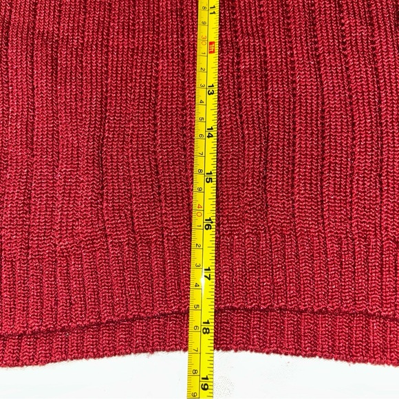 Liz Claiborne Sweater Women Petite M Silk Red Shimmer Holiday Wide Ribbed basic - Picture 8 of 8